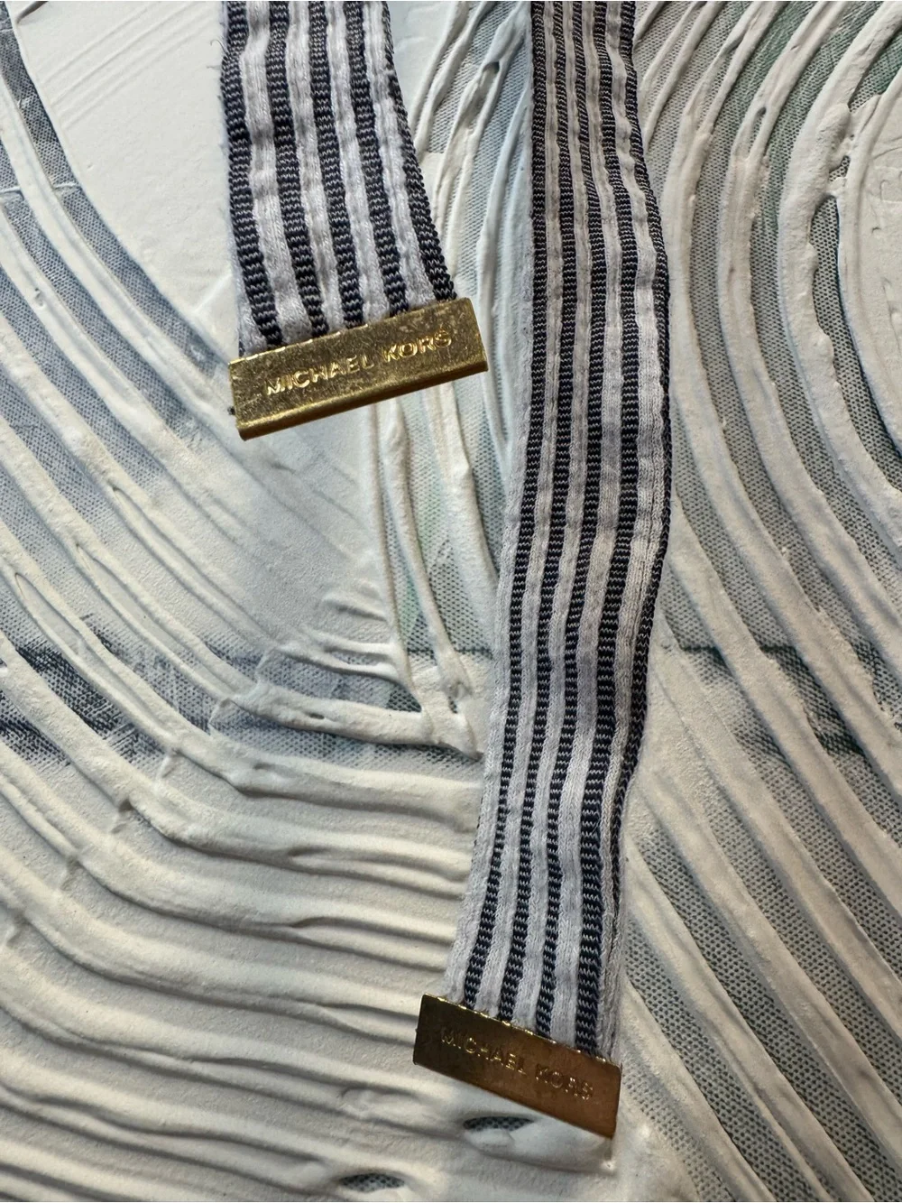 Michael Kors Blue and White Striped Tie-Hem Short Sleeve Top